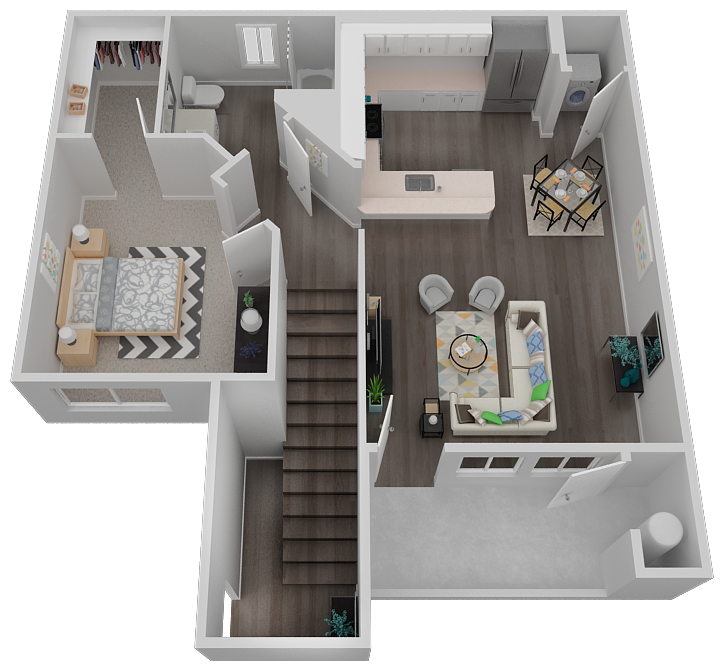 Floor plan for 1 bed, 1 bath, 719 sqft